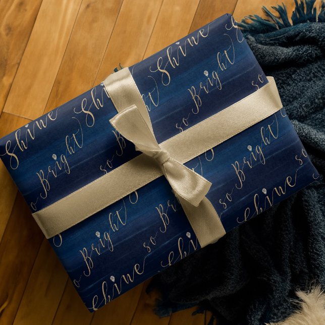 Elegant Navy Watercolor & Jewels Shine So Bright Wrapping Paper (Elegant Navy Watercolor & Jewels Shine So Bright Wrapping Paper)