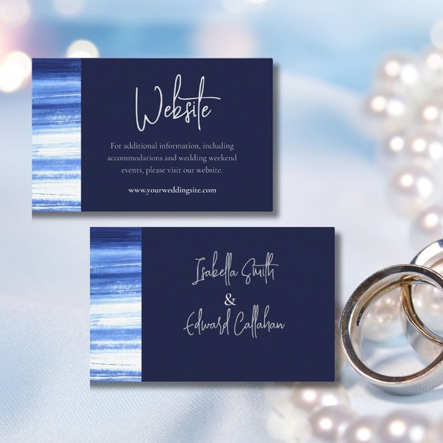 Elegant Navy Watercolor Paint Wash Wedding Website Enclosure Card (Creator Uploaded)