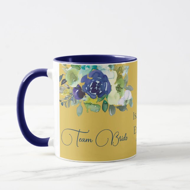 Elegant Navy Watercolor Rose Floral Team Bride Mug (Left)