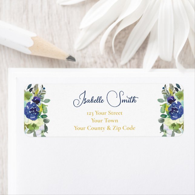Elegant Navy Watercolor Roses White Wedding RSVP (Insitu)