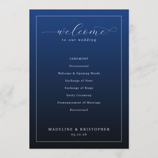 Elegant Navy Wedding Ceremony Program Programme (Front)