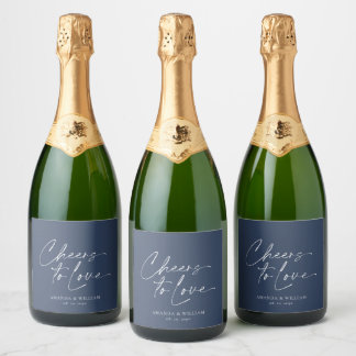 Elegant Navy Wedding Champagne Bottle Label