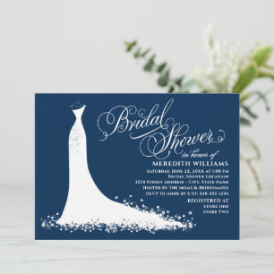 Elegant Navy Wedding Gown Bridal Shower Invitation