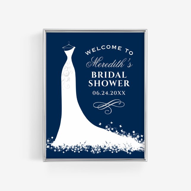 Elegant Navy Wedding Gown Bridal Shower Welcome Poster (Creator Uploaded)