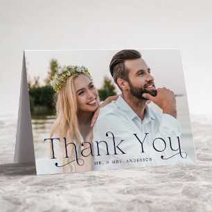 Elegant Navy Wedding Photo Thank You Card