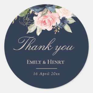 Elegant navy wedding thank you sticker