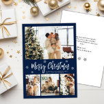 Elegant Navy White 4 Photo Collage Christmas Holiday Card<br><div class="desc">Elegant, Modern Navy and White 4 Photo Collage Merry Christmas Script Holiday Card. This festive, whimsical, minimalist, (4) four photo holiday card template features a pretty photo collage, some snowflake and says Merry Christmas! The „Merry Christmas” greeting text is written in a beautiful white colour hand lettered typography font type...</div>