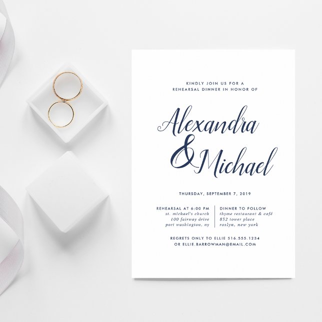 Elegant Navy & White Calligraphy Rehearsal Dinner Invitation (Creator Uploaded)