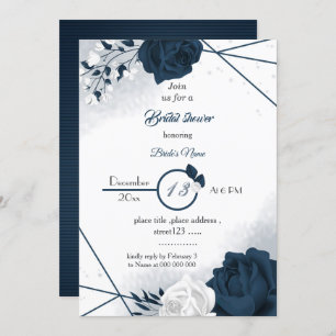 elegant navy &white flowers bridal shower invitati invitation