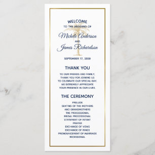 Elegant Navy White Gold Palm Tree Modern Wedding Programme