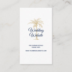 Elegant Navy White Gold Palm Tree Wedding Website Enclosure Card