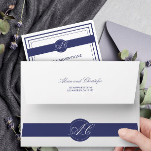 Elegant Navy White Monogrammed Wedding Envelope