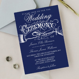 Elegant Navy & White Wedding Ceremony Invitations