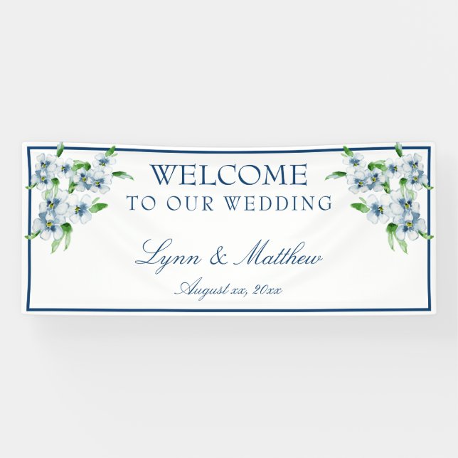 Elegant Navy & White Wedding Reception Banner (Horizontal)