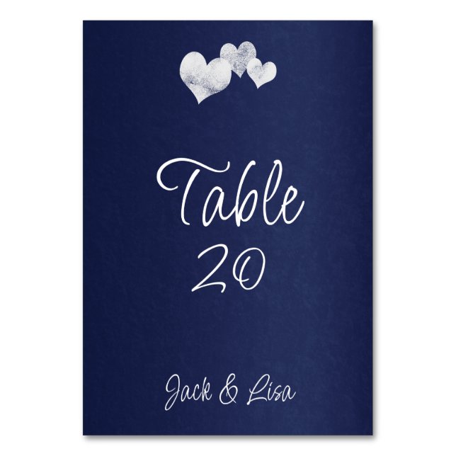 Elegant Navy White Wedding Table Number (Front)