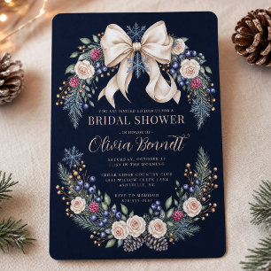 Elegant Navy Winter Floral Bridal Shower Invitation