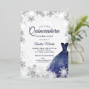 Elegant Navy Winter Snowflake Quinceanera