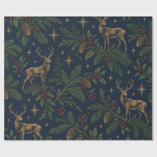 Elegant Navy Woodland Deer Christmas Wrapping Pape Paper