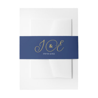 Elegant Navy Yellow Gold Wedding Invitation Suite Belly Band
