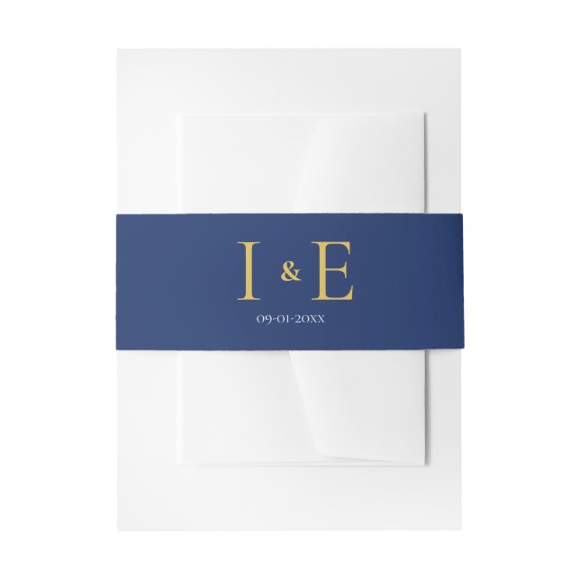 Elegant Navy Yellow Gold Wedding Invitation Suite Invitation Belly Band (Front Example)