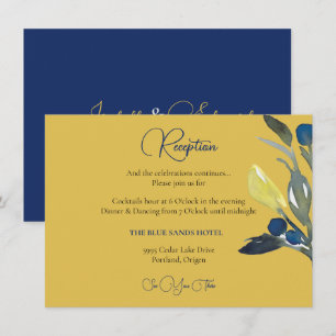 Elegant Navy & Yellow Watercolor Floral Reception Enclosure Card