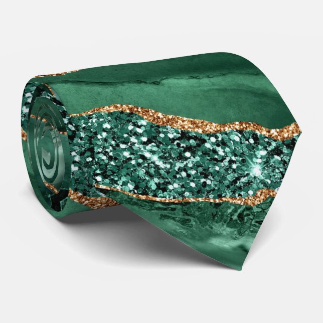 Elegant Neck Tie Agate Green Gold Glitter Marble (Rolled)