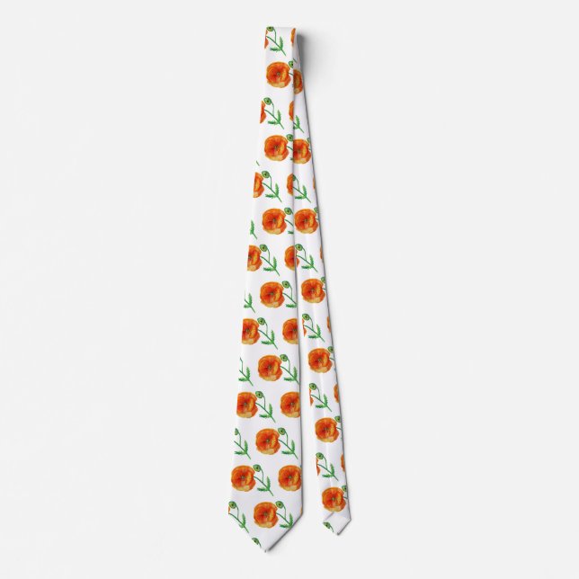 Elegant Neck Tie Red poppy Flowers Art (Front)