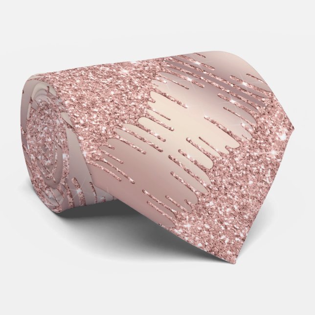 Elegant Neck Tie Rose Gold Blush Glitter Drips (Rolled)