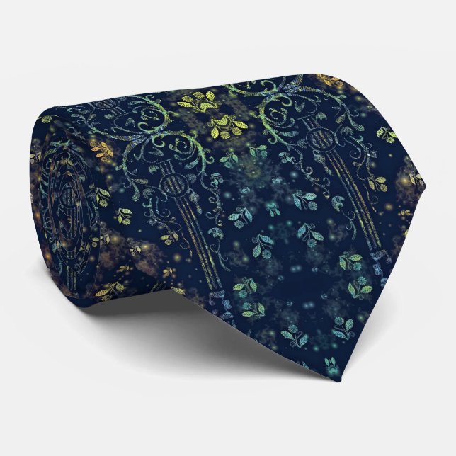 Elegant Neck Tie with Flowers Guitar Design (Rolled)
