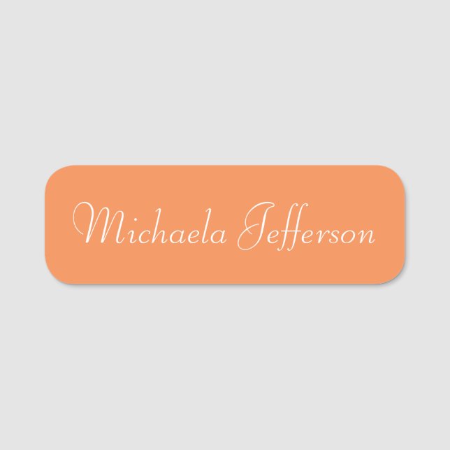 Elegant Nectarine Orange: Handwritten Calligraphy Name Tag (Front)