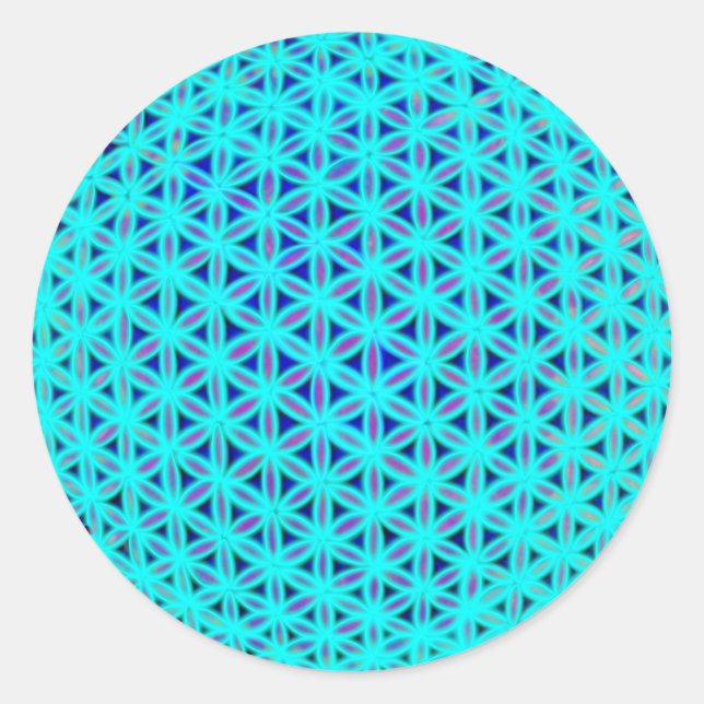Elegant neon blue teal flower of life  classic round sticker (Front)