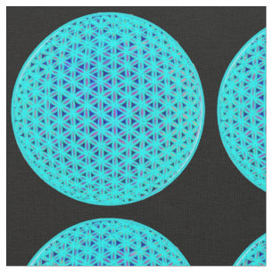 Elegant neon blue teal flower of life fabric