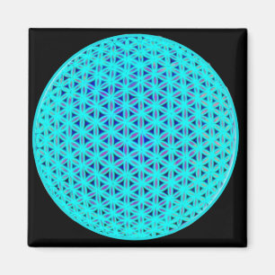 Elegant neon blue teal flower of life  magnet