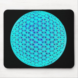Elegant neon blue teal flower of life mouse mat