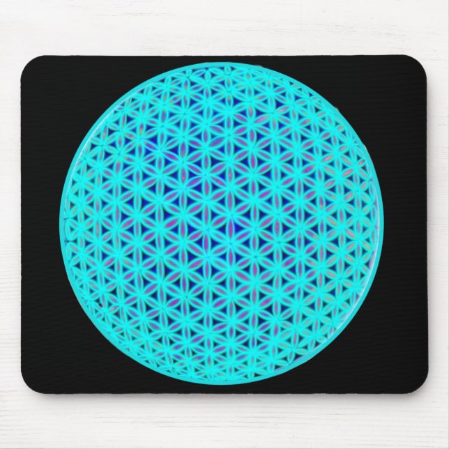 Elegant neon blue teal flower of life  mouse mat (Front)