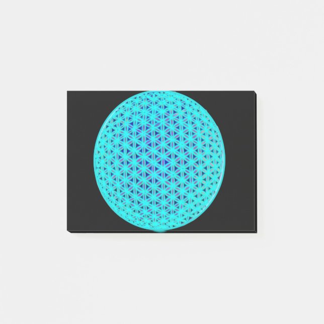 Elegant neon blue teal flower of life  post-it notes (Front)
