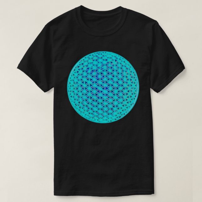 Elegant neon blue teal flower of life  T-Shirt (Design Front)