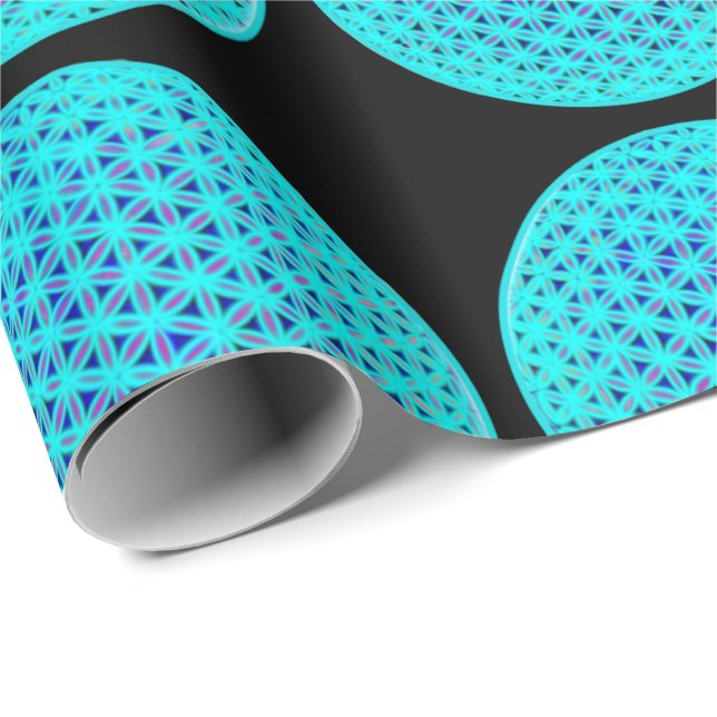 Elegant neon blue teal flower of life  wrapping paper (Roll Corner)