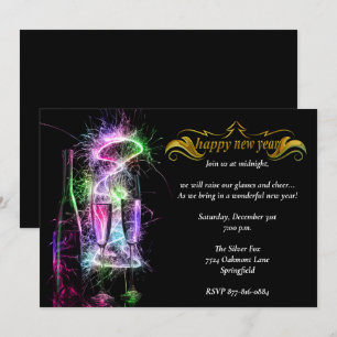 Elegant Neon Champagne New Years Eve Party Invitation