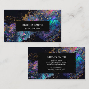 Elegant neon colors gemstone opal iridescent black business card