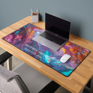 Elegant neon colors gemstone opal iridescent desk mat