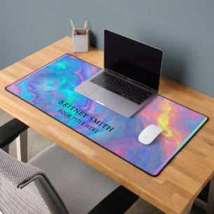 Elegant neon colors gemstone opal iridescent desk mat