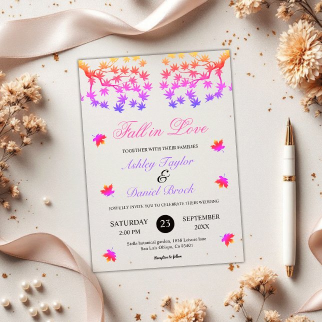 Elegant Neon Colours Glow Leaves Fall Wedding Acrylic Invitations (Creator Uploaded)