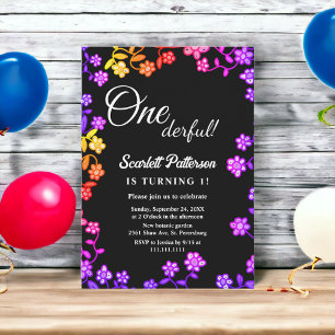 Elegant Neon Colours Roses Floral 1st Birthday Invitation