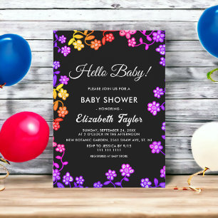 Elegant Neon Colours Roses Glow Floral Baby Shower Invitation