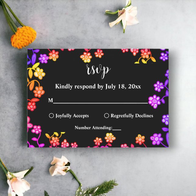 Elegant Neon Colours Roses Modern Floral Wedding RSVP Card (Creator Uploaded)