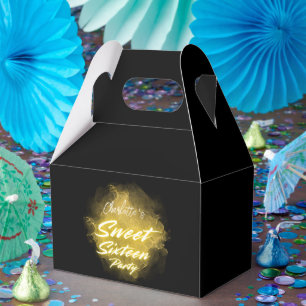 Elegant neon gold Black retro Sweet 16th Birthday  Favour Box