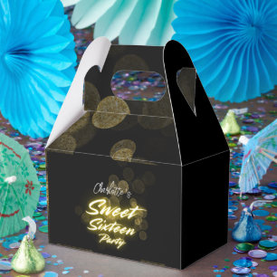 Elegant neon gold Black retro Sweet 16th Birthday  Favour Box