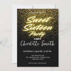 Elegant neon Gold Black retro Sweet 16th Birthday  Thank You Card