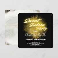 Elegant neon gold pink marble Sweet 16th Birthday